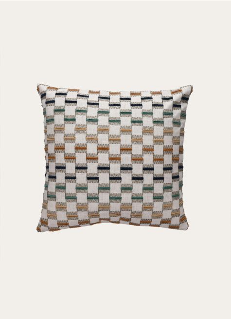 HOUSSE DE COUSSIN MOTIF DAMIER ET BRODERIES