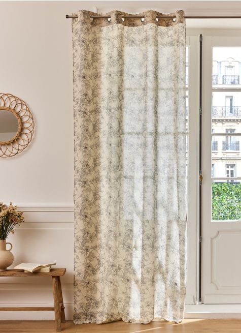 RIDEAU FLUIDE IMPRIM&Eacute; DE FLEURS EN COTON ET LIN