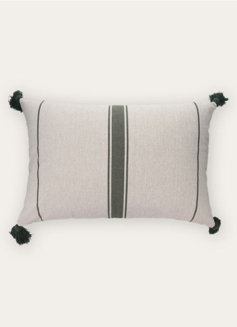 COUSSIN TEXTURÉ À RAYURES AVEC POMPONS