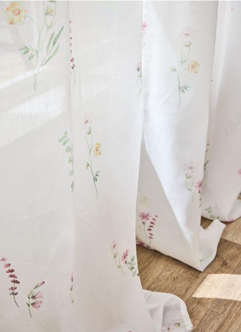 VOILAGE IMPRIMÉ GRANDES FLEURS À NOUETTES