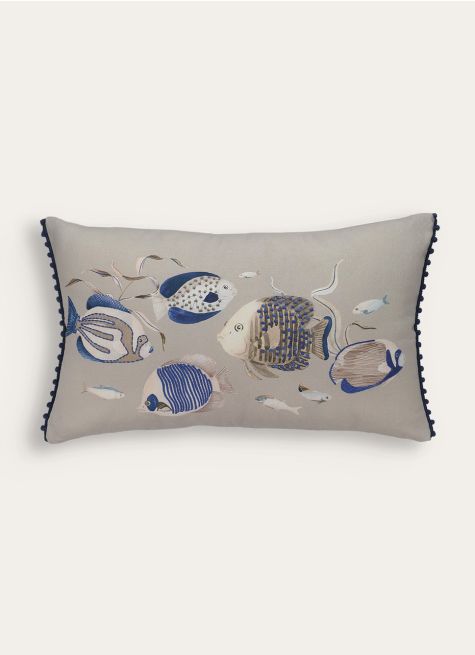 COUSSIN BRODÉ POISSONS MADRAGUE 