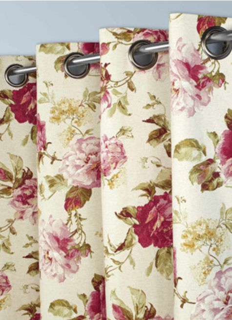 RIDEAU EN COTON ET LIN À MOTIFS FLEURS