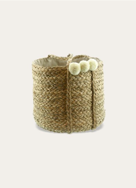 PANIER DE RANGEMENT TRESSÉ ET POMPONS