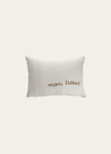 COUSSIN EN GAZE DE COTON BRODERIE FIL DORÉ