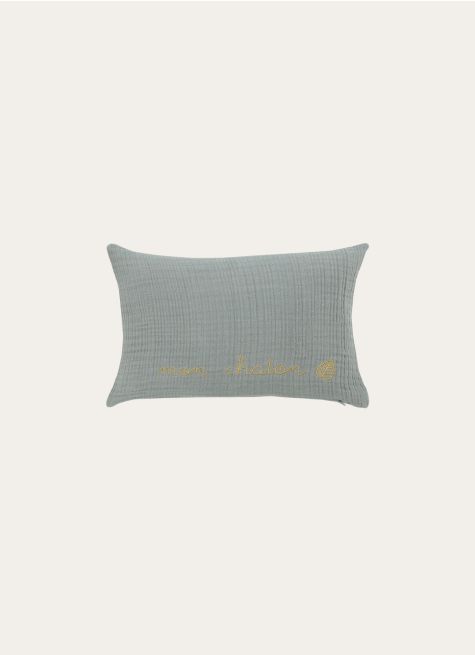 COUSSIN EN GAZE DE COTON BRODERIE FIL DORÉ