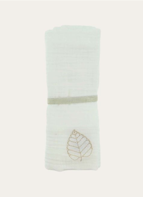 LANGE UNI EN GAZE DE COTON BRODERIE FEUILLE