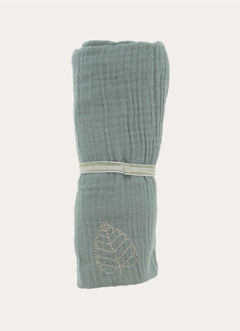 LANGE UNI EN GAZE DE COTON BRODERIE FEUILLE