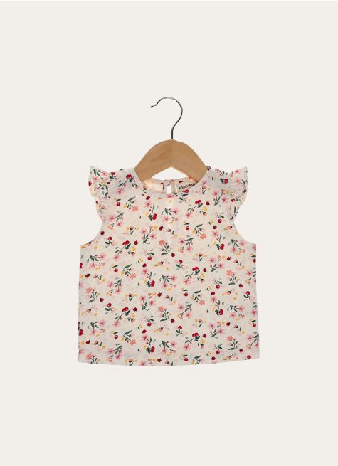 BLOUSE EN SATIN DE COTON IMPRIMÉ FLEURS ET FRUITS