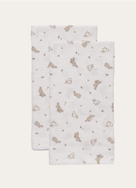 SET DE 2 LANGES EN GAZE DE COTON LAPIN