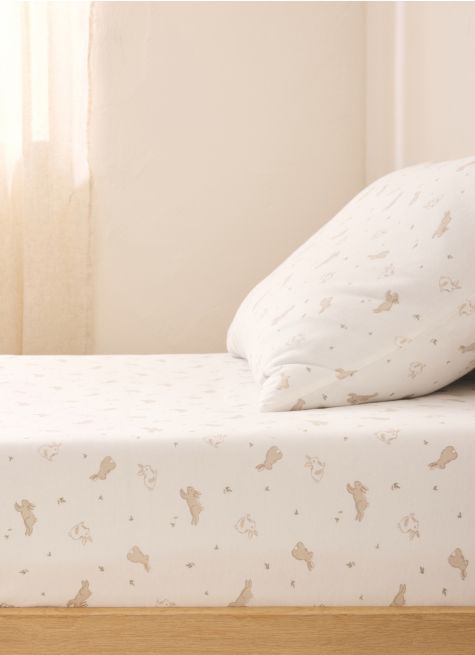 DRAP HOUSSE BÉBÉ EN JERSEY DE COTON IMPRIMÉ LAPIN