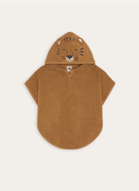 PONCHO DE BAIN EN ÉPONGE TËTE DE TIGRE BRODÉE