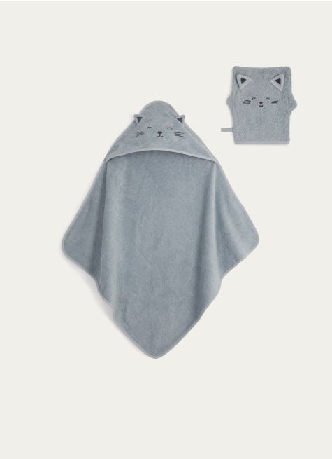 CAPE DE BAIN ET GANT DE TOILETTE EN ÉPONGE CHATON