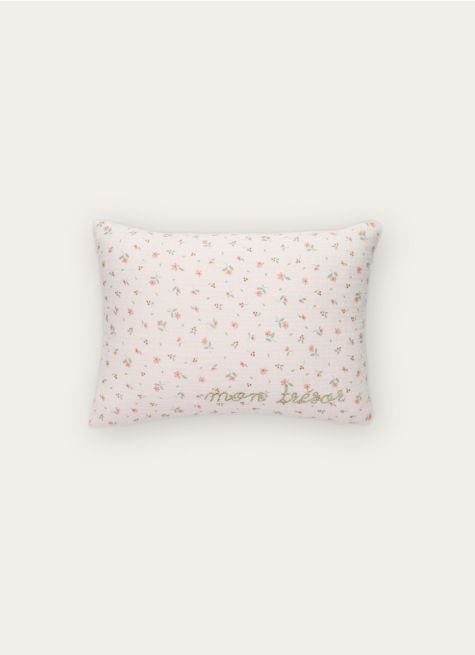 COUSSIN EN GAZE DE COTON FLEURS ET BRODERIE