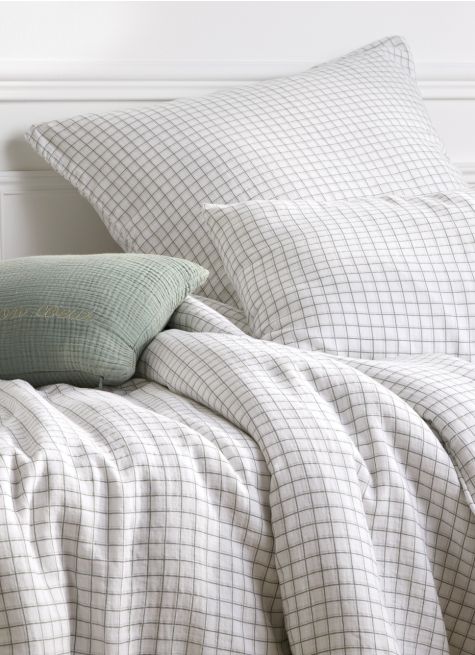 DRAP HOUSSE BÉBÉ EN GAZE DE COTON À CARREAUX